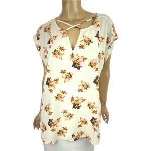 Maurices Size Plus 0X  Sheer Blouse Top Cap Sleeve Floral Pattern Brown,Pink Red